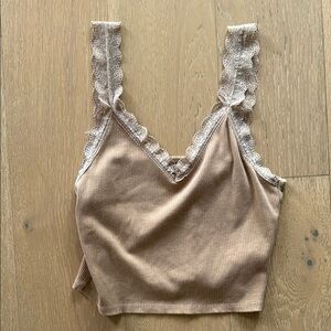 American Eagle Ribbed Tan Top with Lace